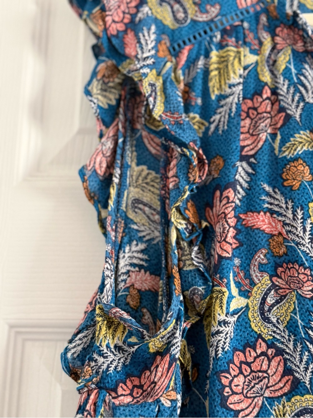 Knox Rose Blue Floral Ruffle Sleeve Tie-Neck Blouse XXL - Picture 7 of 11